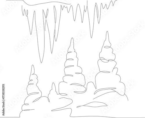 Minimalist Outline Drawing Stalactites and Stalagmites Cave Geology Landscape Illustration
