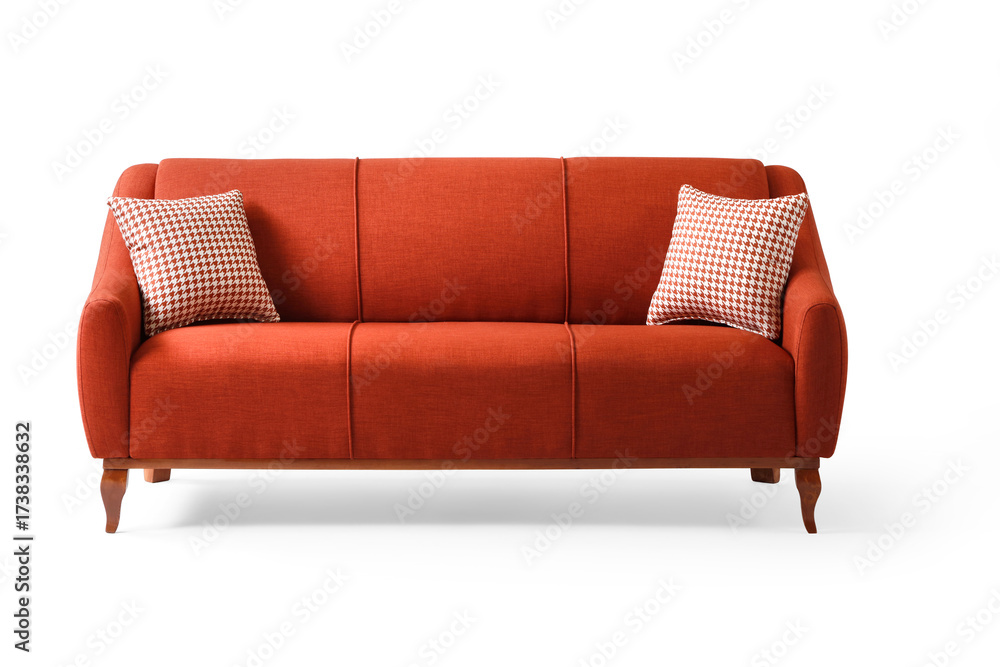 Fototapeta premium Comfortable sofa front view isolated on white background