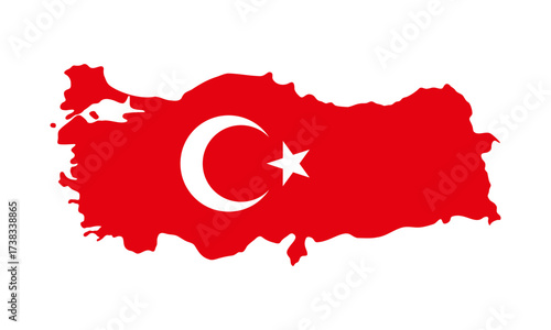 Turkey map flag. National Turkish map with flag colors including crescent and star vector illustration. Country sign for geopolitical, educational and touristic use symbol. National identity pictogram