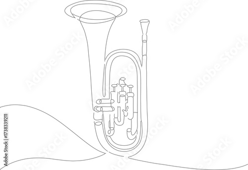 Simple Line Art Euphonium Musical Instrument Contour Outline Drawing
