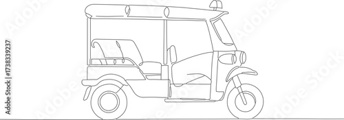 Simple Outline Drawing of a Motorized Tricycle Tuk Tuk Vehicle