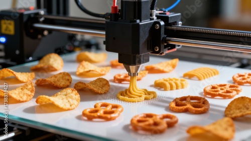 Food Innovation Crisps and Pretzels Being 3d Printed Precision Made Snacks in a Futuristic Factory