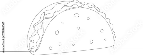 Minimalist Continuous Line Taco Food Illustration Mexican Cuisine Drawing