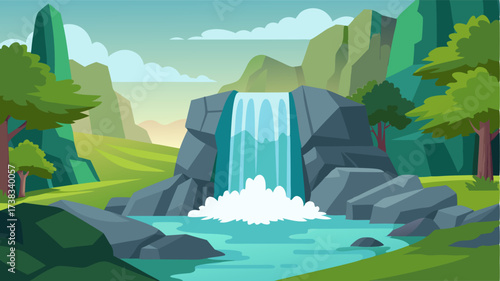 A tranquil waterfall cascading down mosscovered rocks its soothing sounds providing a zenlike ambiance in the country park for those seeking relaxation.