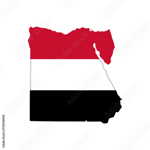 Egypt map icon. Country silhouette filled with national flag colors vector illustration. Travel and geography concept symbol. North African region sign. Political territory pictogram.
