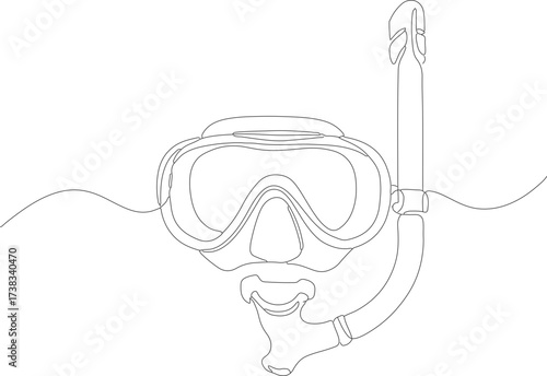 Line Art Detailed Snorkel Mask and Tube Diving Equipment Illustration