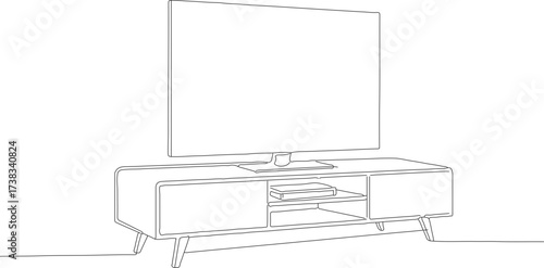 Simple Line Art Television on Console Illustration for Modern Living Room