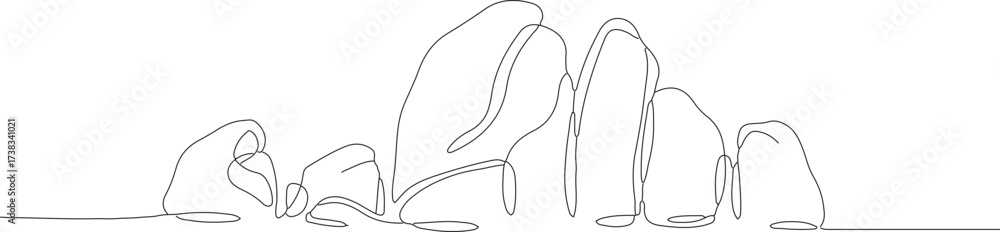Obraz premium Minimalist One Line Handdrawn Rock Formation Natural Landmark Landscape Art