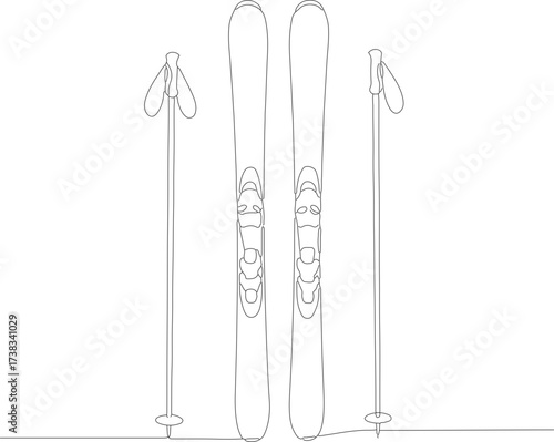 Simple Outline Skiing Equipment Ski and Pole Sport Winter Icon