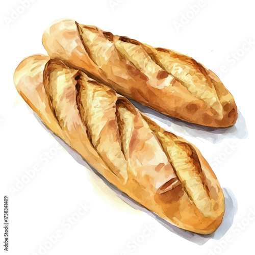 minimal yet artistic elements for creative designs. hand-drawn paint, Simple Illustration, A beautiful painting of baguette bread set, EPS format, isolated on a white background, watercolor style	