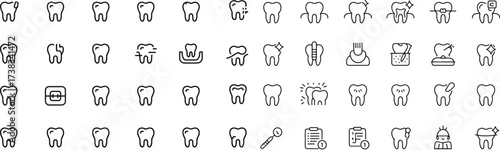 Dental and Oral Care Icons Set Tooth Brush Floss Crown Implant and Smile Symbols for Dental Clinics Apps UI and Hygiene Design