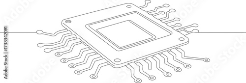 Simple Outline Style Microchip with Circuit Board Detail Technology Icon