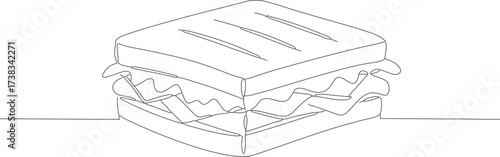 Minimalist Line Drawing Delicious Sandwich Food Item on White Background