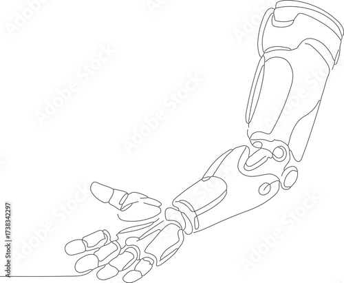 Minimalist Continuous Line Drawing Prosthetic Arm Technology Innovation Illustration