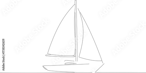 Simple Outline Drawing of a Classic Sailing Boat Watercraft Illustration