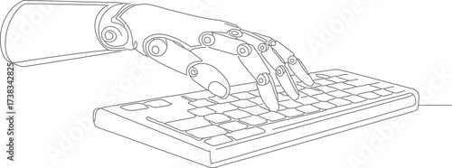 Line Drawing Robotic Hand Pressing Keyboard Button Interface Illustration