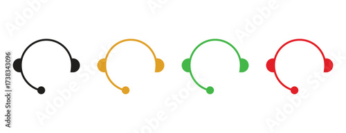 Call Center Headset Icon Set with Microphone, Customer Service and Communication Vector Symbols