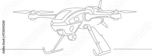Simple Line Art Drone Futuristic Unmanned Aerial Vehicle Illustration
