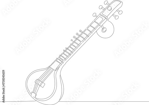 Minimalist Outline Drawing Sitar Stringed Instrument Asian Classical Music Icon