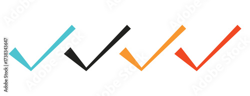 Vector Check Mark Icon Set in Various Colors, Simple Yes Approval and Confirmation Symbol