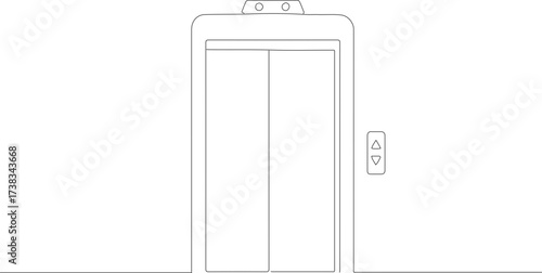 Simple Outline Line Drawing Closed Elevator Door Panel Illustration