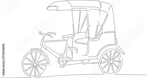 Handdrawn Continuous Line Illustration of Indonesian Becak Traditional Transportation Vehicle