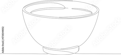 Continuous Line Drawing Simple Bowl With Food, Soup or Cereal