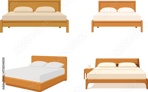 Cozy wooden bed frames offer a restful night's sleep, perfect for modern bedroom designs and furniture catalogs showcasing comfortable living solutions
