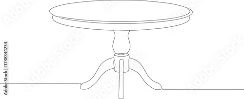 Simple Outline Round Wooden Pedestal Table Illustration Line Art Furniture