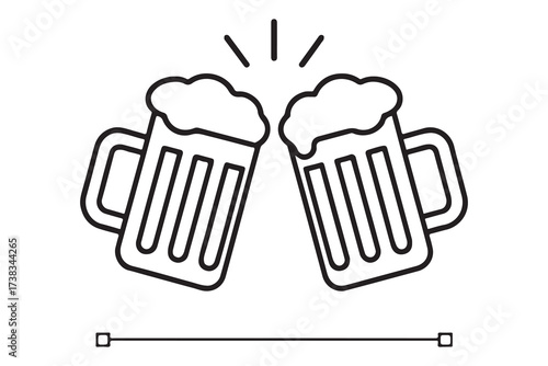 Two overflowing mugs of frothy beer clinking together on white background lager drink