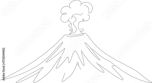 Minimalist One Line Art Volcano Eruption Landscape Environment Illustration