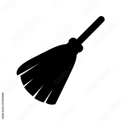 A simple black broom illustration used for cleaning and witchcraft representation