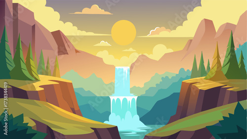 Hidden in the depths of the valleys cascading waterfalls sparkle in the suns warm embrace.