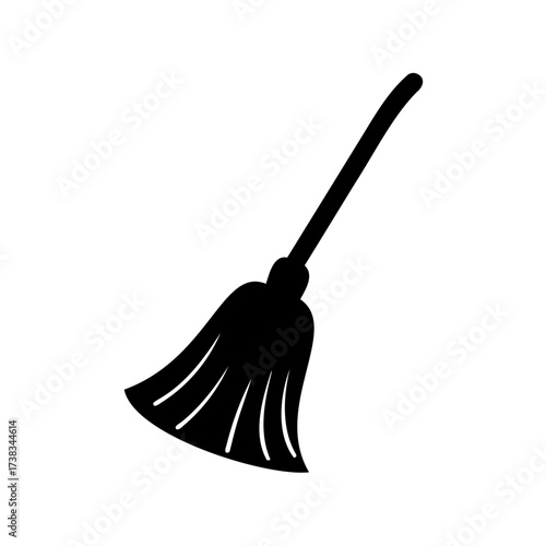 Simple black and white illustration of a broom on a white background