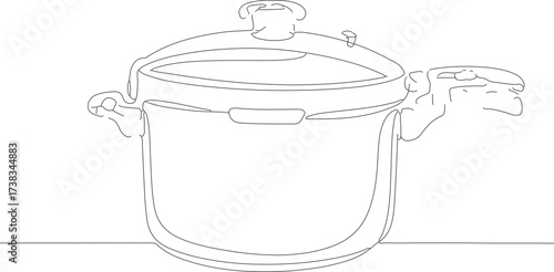 Outline Simple Drawing Cooking Pot with Lid Kitchen Utensil Illustration