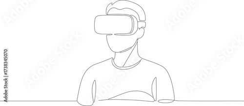 Continuous Line Drawing Person Wearing Virtual Reality Headset Futuristic Technology