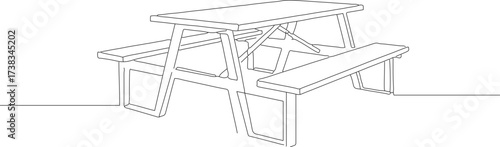 Simple Outline Picnic Table Single Line Drawing Illustration Isolated