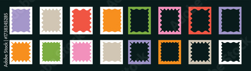 Set of Rectangle frames zigzag edge with doodle curvy squiggly wavy, zigzag frame, zigzag edge stickers. Wave scalloped edge border in flat retro style. Vector illustration.