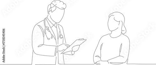 Minimalist Outline Doctor Consulting Patient One Line Drawing Illustration