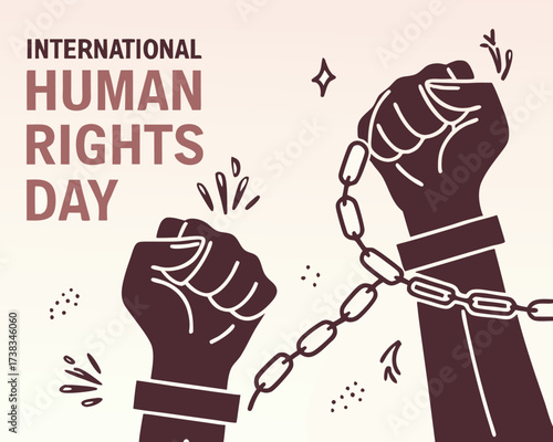 International Human Rights Day Illustration Featuring Empowered Fists and Broken Chains Celebrating Freedom and Equality