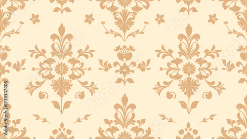 Seamless damask vector pattern. Traditional classic orient ornament. Light baige pattern