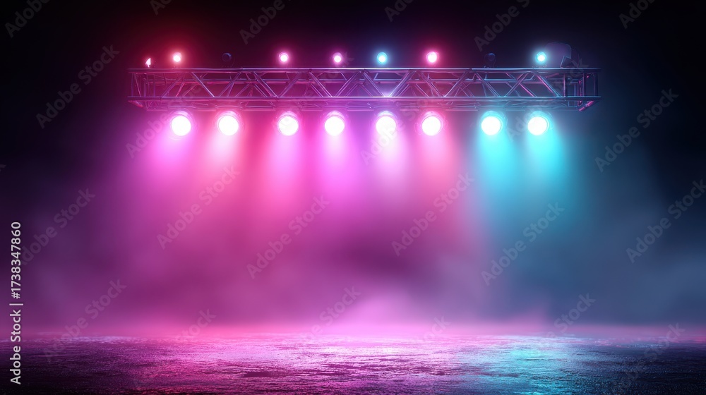 Obraz premium Neon lights illuminating a DJ stage with a vibrant festive atmosphere 
