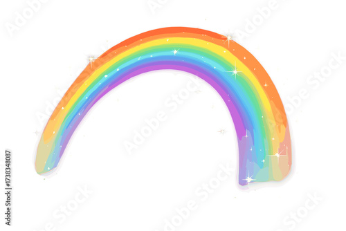 Rainbow arc with glitter sparkles. Magic light effect. Colorful spectrum curve. Fantasy dream photo overlay. Cute vector illustration. Pride month LGBTQ symbol. Hope icon.