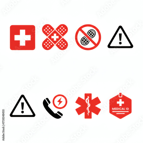 Emergency medical icons isolated on white background