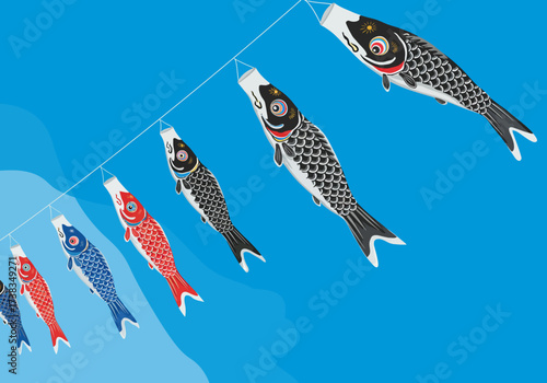 Colorful Koinobori Carp Streamers Against a Blue Sky.