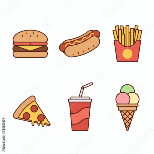 Fast food icons set isolated on white background