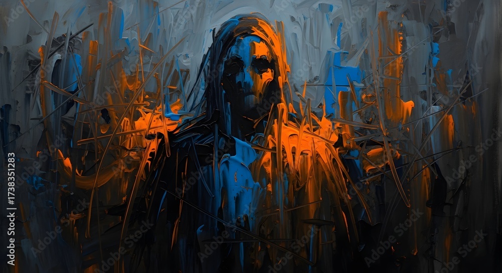 Obraz premium Abstract Portrait of a Hooded Figure in Dramatic Lighting