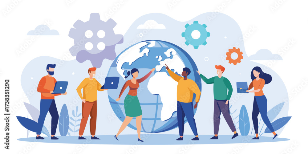 Naklejka premium Global Business Communication – Team Connected Worldwide Illustration