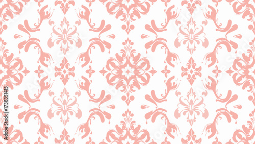 Floral pattern. Wallpaper baroque, damask. Seamless vector background. Pink and white ornament
