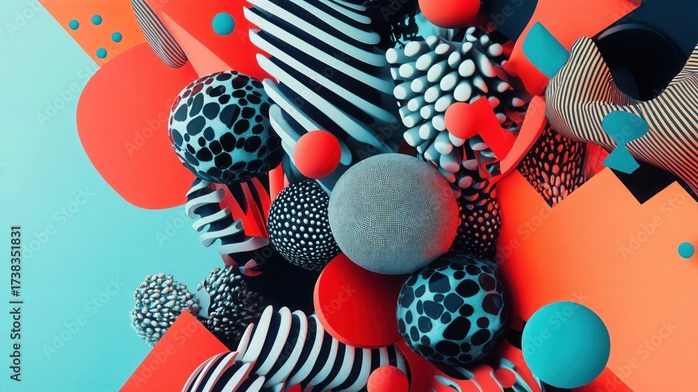 Fototapeta premium Dynamic and vibrant 3D abstract composition featuring an array of textured spheres